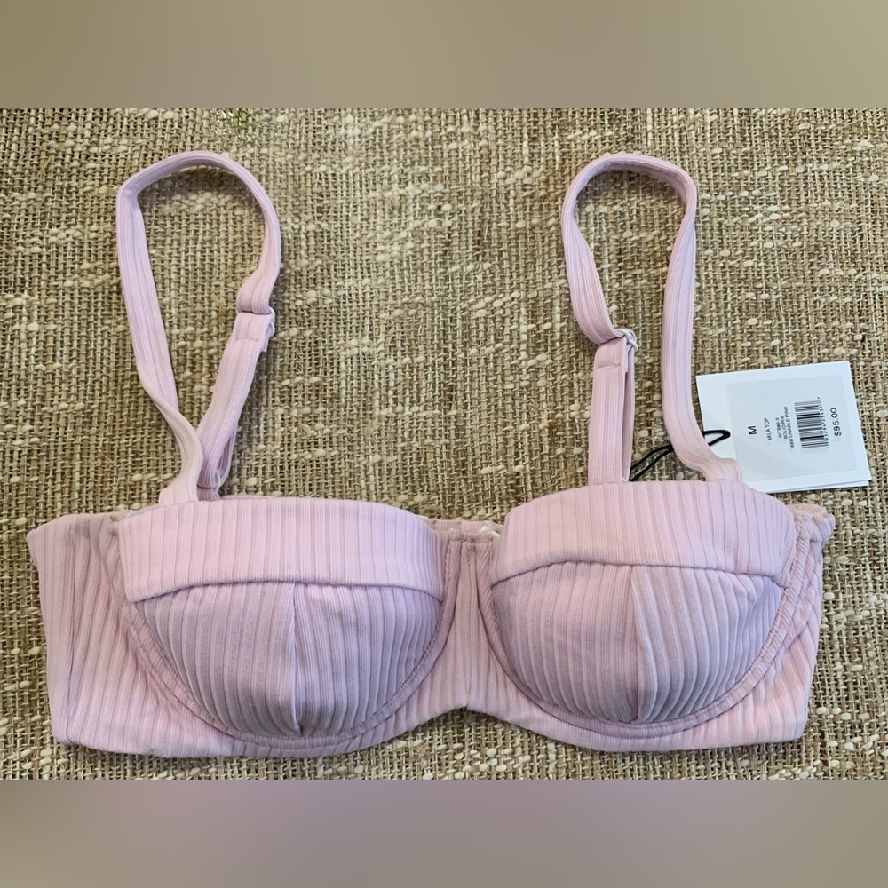 💕 NEW! RIBBED ONIA PASTEL PINK ADJUSTABLE UNDERWIRE SWIM BRA SIZE: M 34B-34C